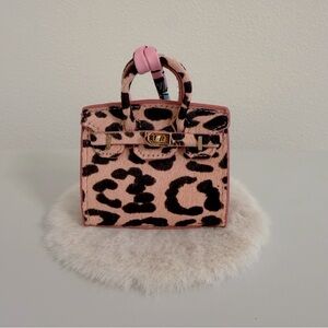 Mini Leopard Print Bag Charm | Leather & Horsehair Micro Purse